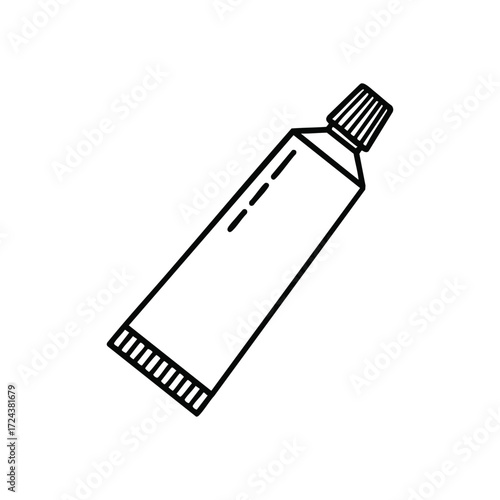 Minimalist Tube Outline Drawing. An elegant linear rendering of a typical receptacle for creams, pastes, or paints, symbolizing utility and containment in diverse applications.