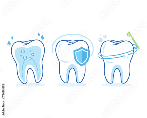 Dental Health: A meticulously crafted, graphic illustration showcases dental health concepts including hydration and protection, promoting preventative care for healthy gums and teeth.