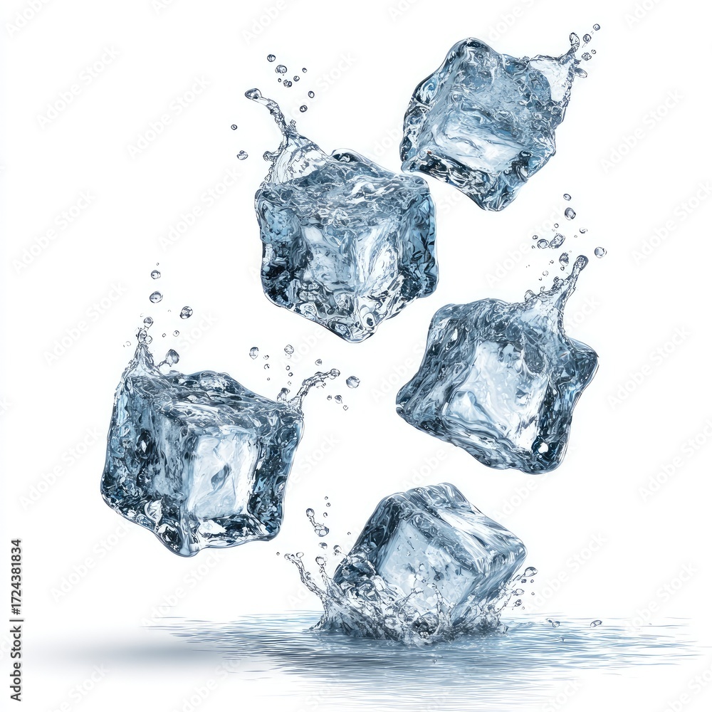 Obraz premium Ice cubes falling into water with splashes