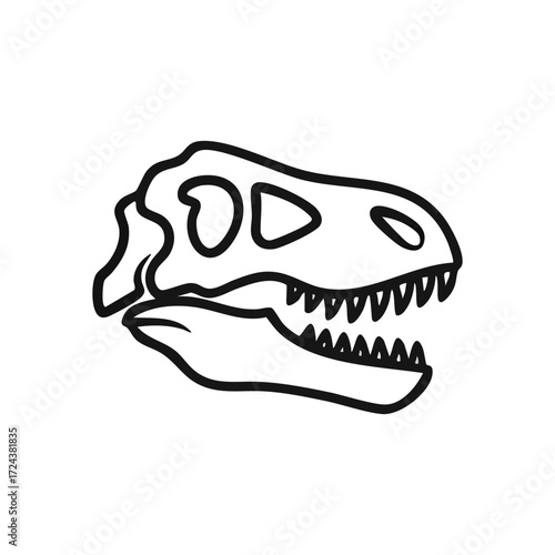 Dinosaur Skull Outline. An iconic illustration showcasing a formidable extinct beast's cranium. It signifies deep history, past existence, and the enduring wonder of prehistoric life.