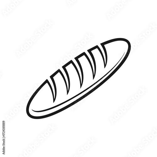 Simple Rustic Loaf Drawing. Minimalist outline of a crusty baguette, representing sustenance and comfort. Ideal for culinary themes and fresh food concepts.