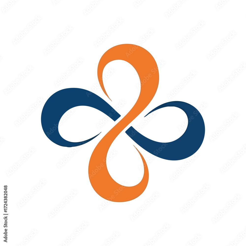 Fototapeta premium Orange Blue Harmonious Loops Logo. A vibrant abstract design illustrating unending connection and balanced movement with elegant interlocking shapes.