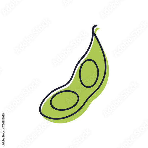 Green Edamame Pod Illustration. A stylized raw soybean. Ideal for promoting healthy eating, plant based diets, organic produce, and Asian culinary themes.