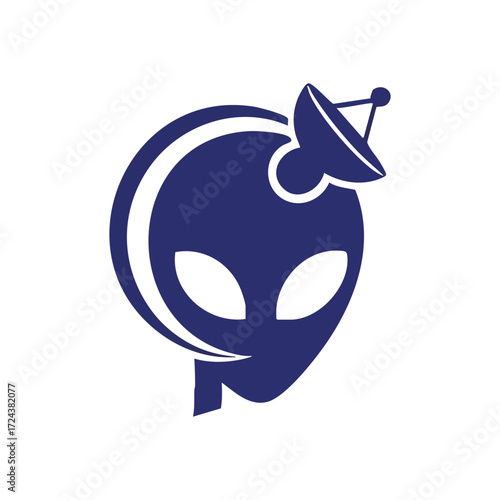 Cosmic Communication Alien Icon. This sleek extraterrestrial being with a transmission device signifies advanced intergalactic connection and futuristic concepts. It embodies discovery.