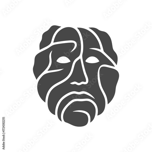 Abstract Stylized Human Face Icon. A compelling stylized visage with flowing, organic lines. This captivating artwork represents intricate thought, inner complexity, or an ancient, mysterious spirit.