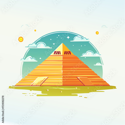 Pixel Art Pyramid Under a Daytime Sky