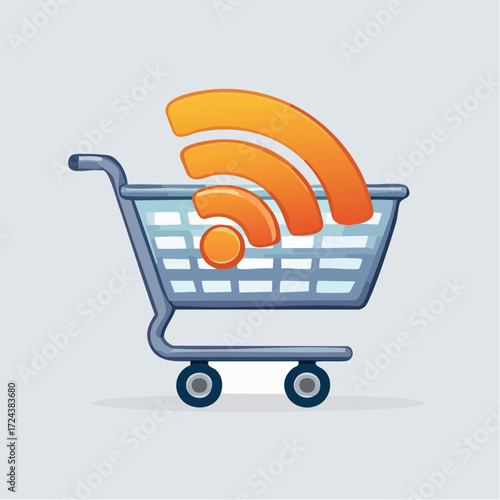 Shopping Cart with Wifi Symbol Online Shopping Concept