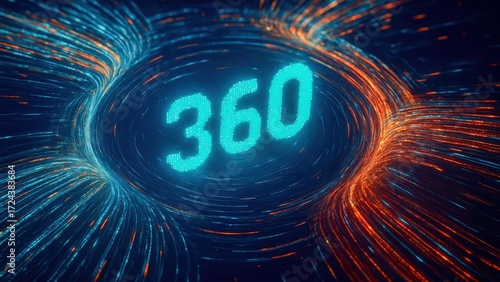 360 digital ai in credit scoring concept with glowing blue and orange swirling lines futuristic technology background