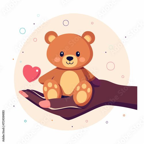 Brown Teddy Bear in a Hand with Pink Heart