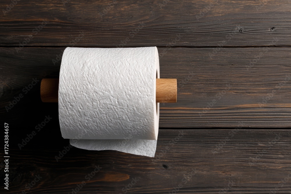 Obraz premium Toilet paper roll on wooden surface