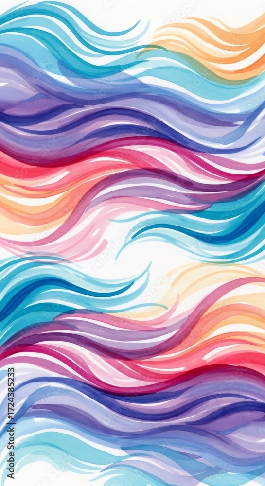 Fototapeta premium Abstract watercolor painting flowing with long colorful waves. Beautiful background for healthy hair and beauty. Hair care and cosmetic concept.