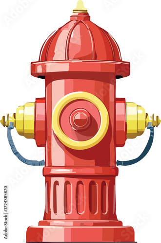 Classic red fire hydrant illustration isolated on a white background, symbolizing urban safety and emergency water supply for firefighters