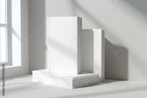 Blank book covers in a bright room