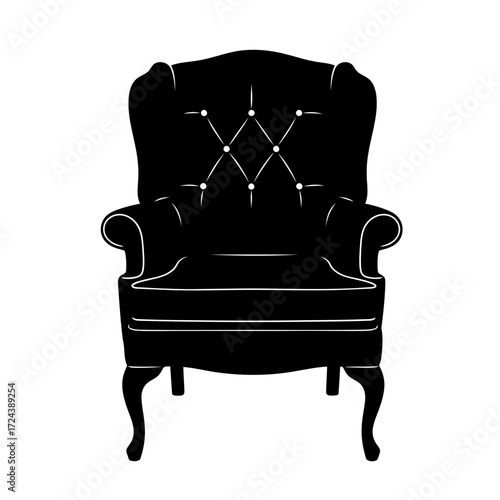 Black silhouette of a classic tufted armchair