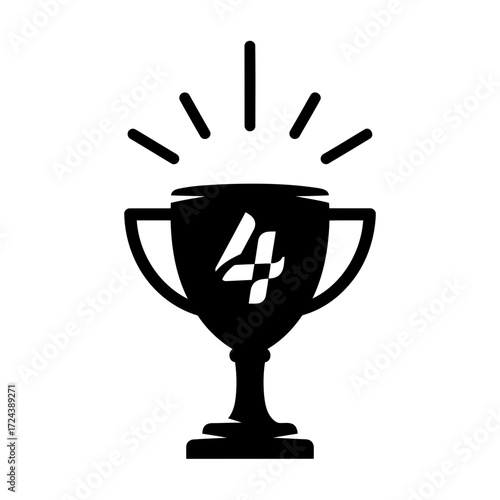 Black silhouette of a trophy with the number 4 and checkered flag