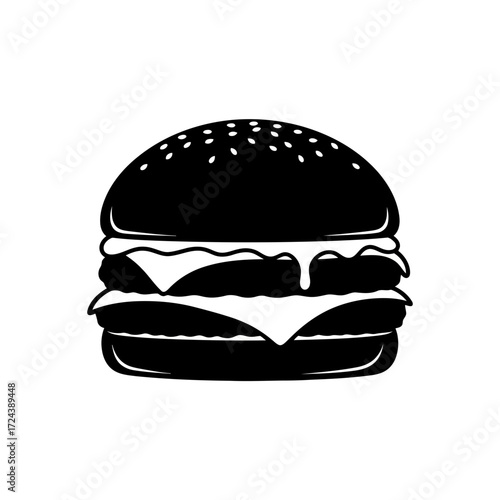 Black and white illustration of a double cheeseburger
