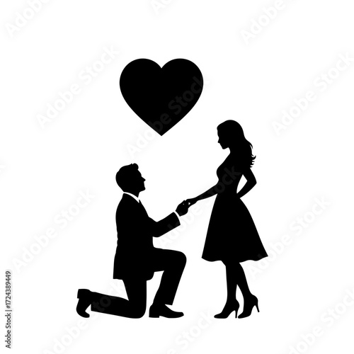 Man proposing to woman with heart silhouette