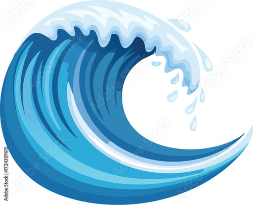 Ocean Wave Illustration Blue Water Curl Design Element