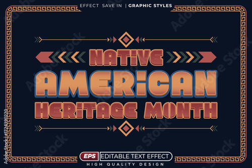 native american heritage editable 3d text effect for banner and poster template