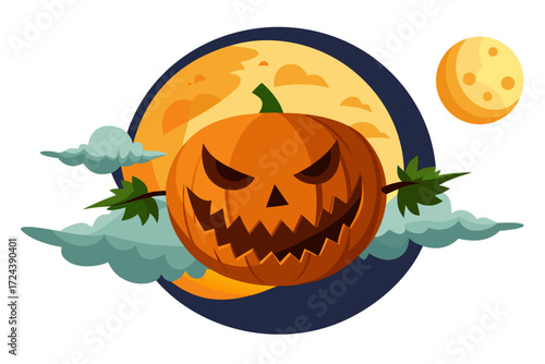 A mysterious haunted library illustration featuring enchanted books flying like bats in the moonlit night. Perfect for Halloween backgrounds, spooky party invitations, eerie posters, gothic fantasy ar