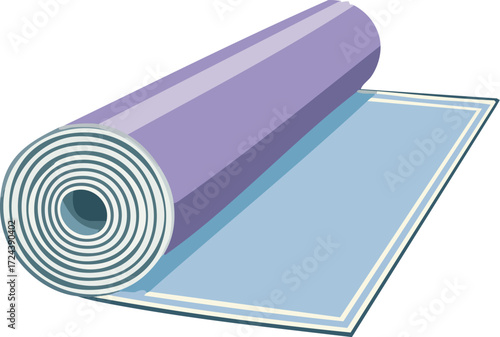A colorful rolled yoga mat illustration for fitness, exercise, and wellness. Vector graphic for promoting a healthy and balanced lifestyle