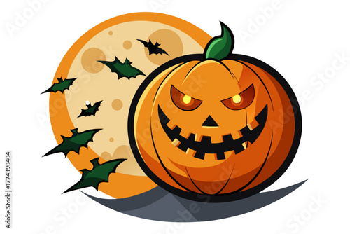 A mysterious haunted library illustration featuring enchanted books flying like bats in the moonlit night. Perfect for Halloween backgrounds, spooky party invitations, eerie posters, gothic fantasy ar