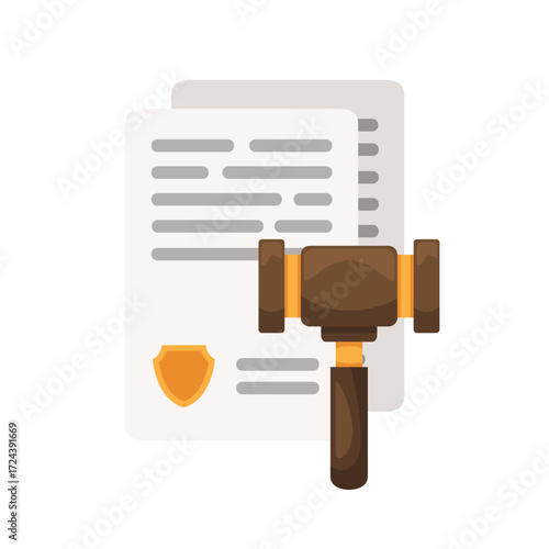 Gavel on legal documents with a shield icon