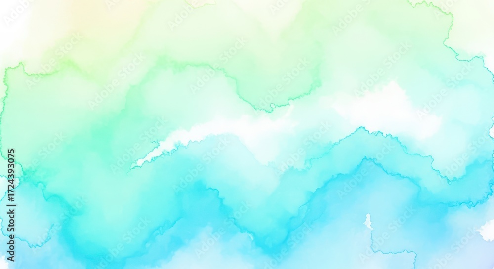 Obraz premium Soft gradient watercolor wash background with pastel green blue and yellow hues texture abstract