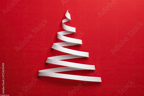 White paper Christmas tree on red background (2)