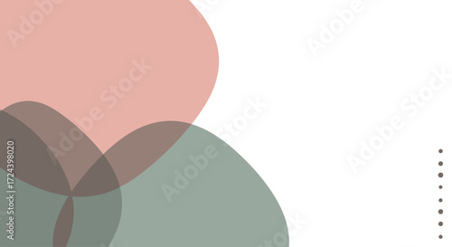 A sophisticated and clean flat design background featuring minimalist geometric shapes and abstract botanial element in harmonious soft pink and muted green tones. 