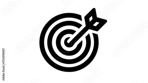 A black and white image of a target with a single arrow pointing to the center