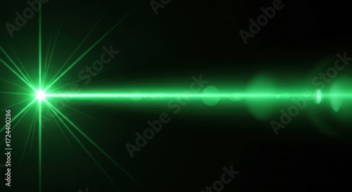 Bright Green Laser Beam with Starburst and Light Streaks light beam lens flare