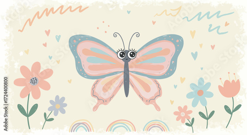 Charming Butterfly Cartoon Illustration for Children's Designs and Decorations