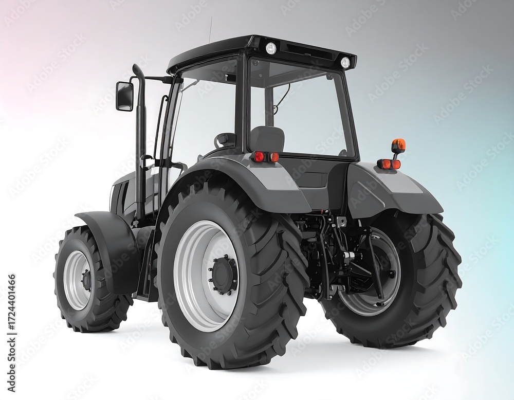 Obraz premium Black tractor rear view, isolated on white