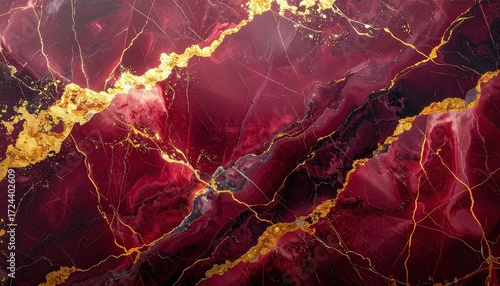 Opulent Crimson  Gold Fluid Art - Abstract Alcohol Ink Texture with Shimmering Veins, Luxurious Marbled Design.