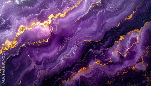 Rich Violet and Gold Abstract Stone Pattern with Dynamic Swirls.
