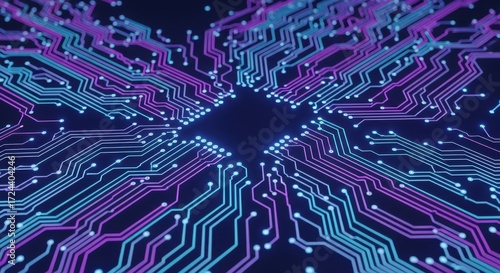 Glowing Neon Circuit Board with Futuristic Technology Connections image