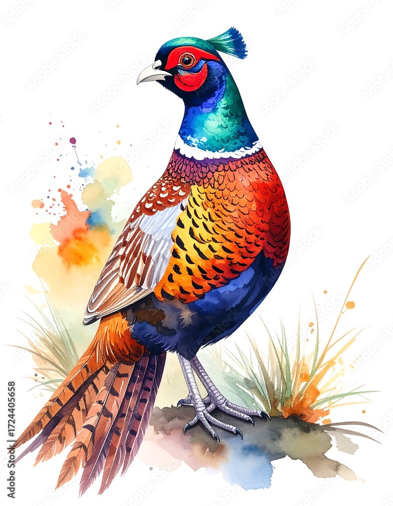 Obraz premium Colorful pheasant in watercolor style