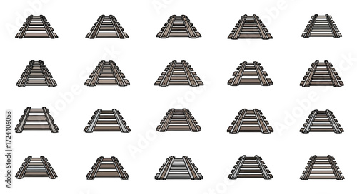 Various illustrations of railway tracks in different angles and configurations.