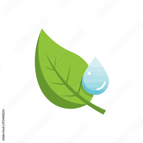 Green leaf with water drop nature hydration growth healthy plant fresh.