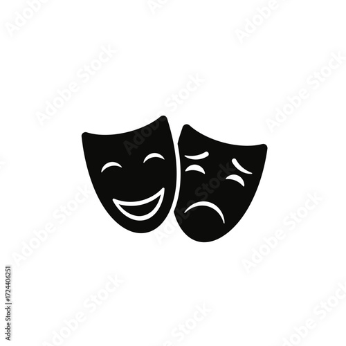 Two theatrical masks one happy one sad representing the duality of human emotion.
