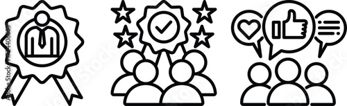 Teamwork, Achievement, and Social Media Feedback Icon Set
