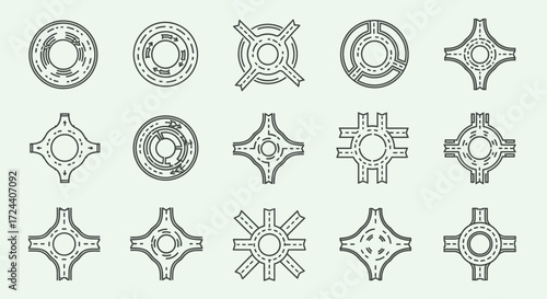 Various road roundabout designs, technical illustrations of different intersection layouts.