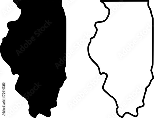 Illinois  state border map outline and silhouette shape vector graphic isolated image.