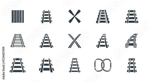 Collection of various railway track and crossing icons, displayed in a grid layout.