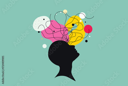 Colorful Abstract Silhouette – Thoughts, Mind, Creativity and Decision Concept Illustration
