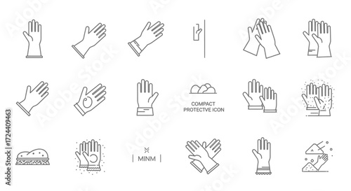 A collection of various line art illustrations depicting different types of gloves.