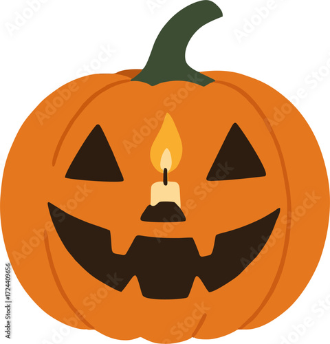 Halloween pumpkin candle. Vector illustration on transparent background.