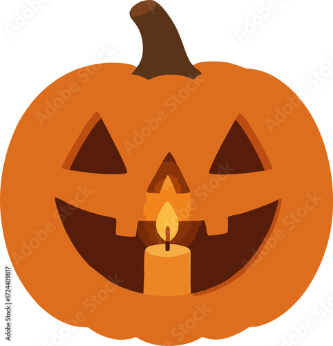 Halloween pumpkin candle. Vector illustration on transparent background.