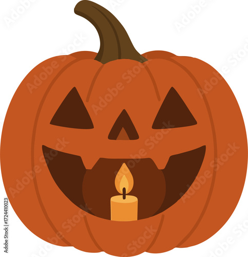 Halloween pumpkin candle. Vector illustration on transparent background.